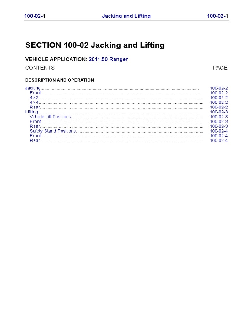 Ford Ranger Jacking and Lifting Guide | PDF | Four Wheel Drive ...