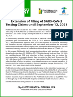 PhilHealth Advisory2021-031 - Extension of Filing of SARS-CoV-2 Testing Claims Until September 12, 2021