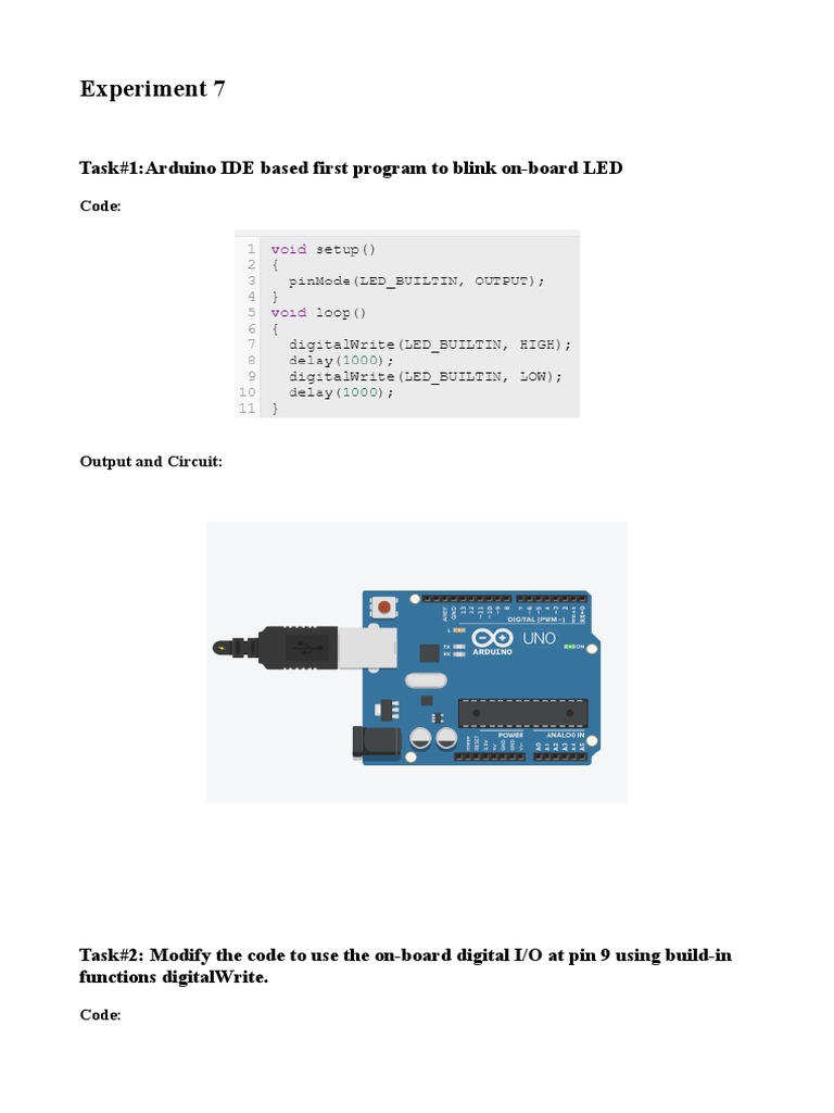 Experiment 7: Task#1:Arduino IDE Based First Program To Blink On-Board ...