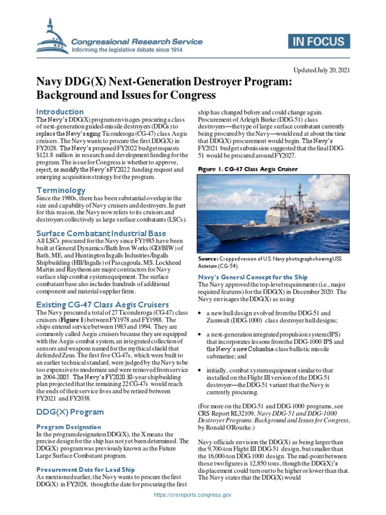 Navy DDG (X) Next-Generation Destroyer Program: Background and Issues ...