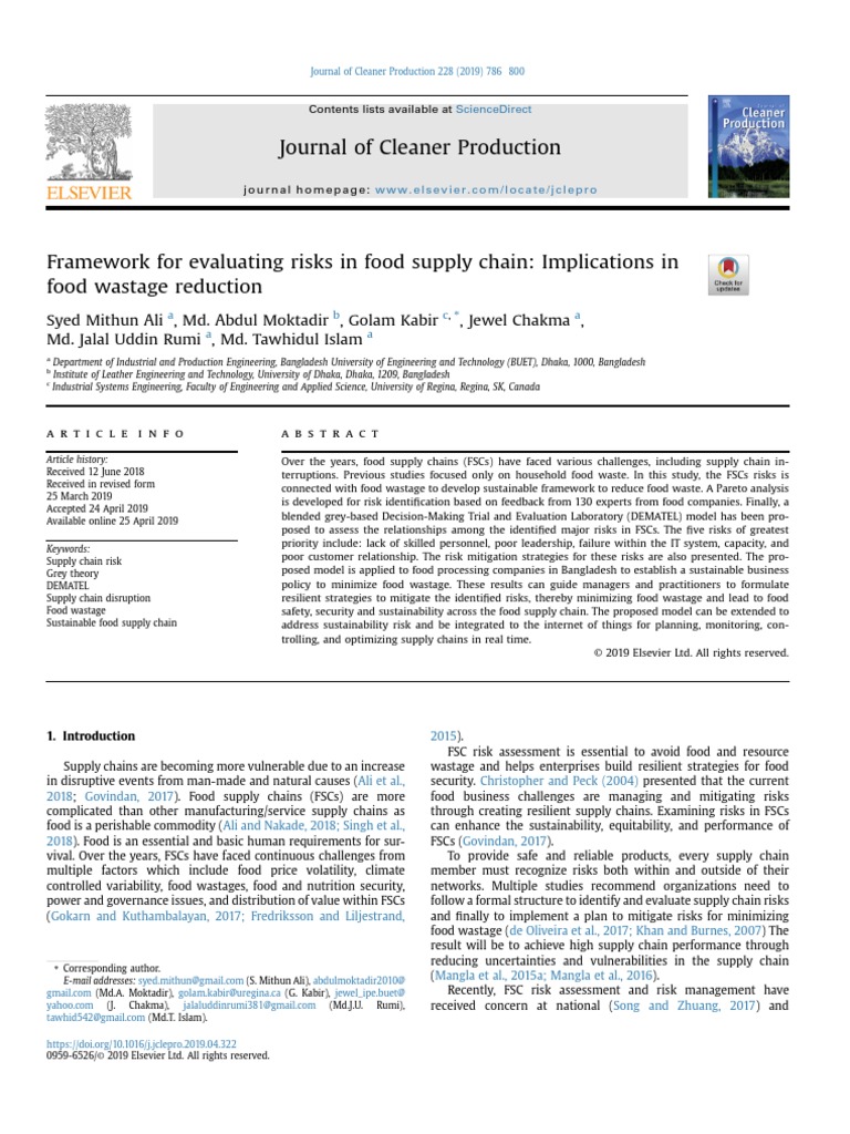 5 Framework For Evaluating Risks in Food Supply Chain Mithunali2019 ...