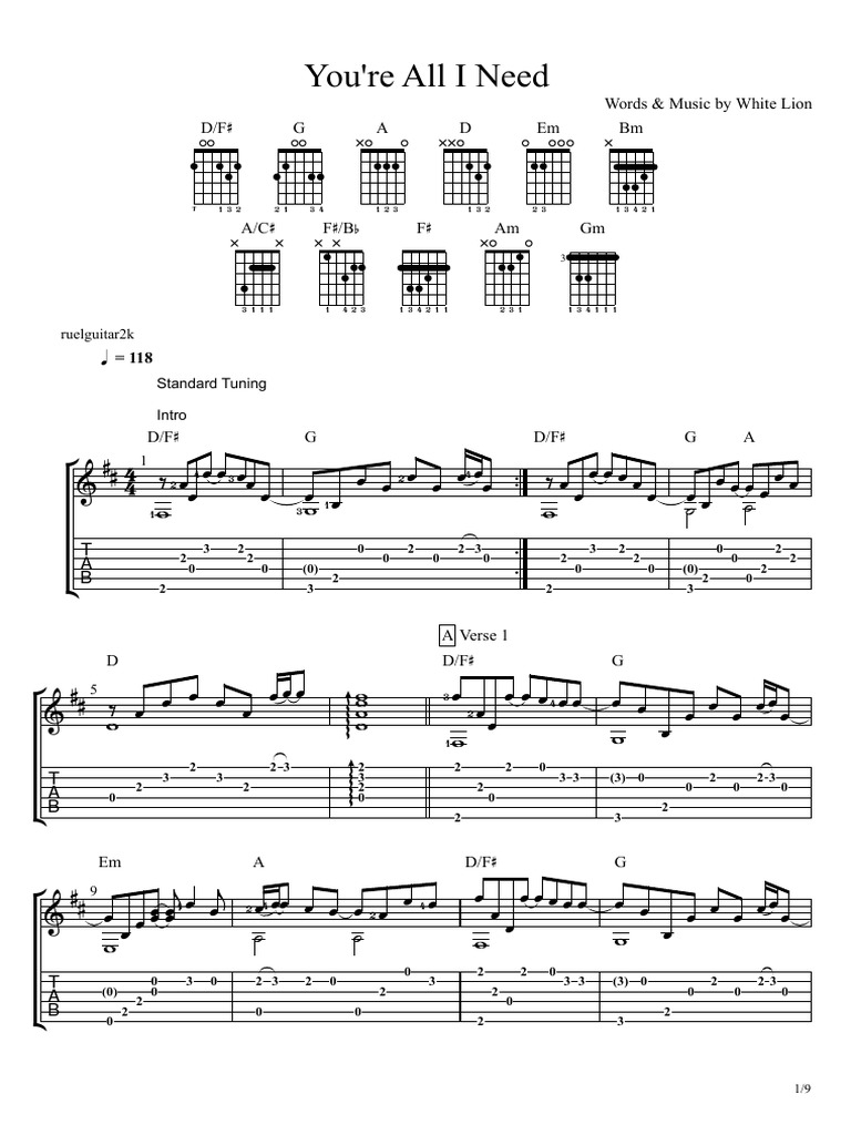 Youre All I Need White Lion (Ruel) PDF Songs Musical Compositions