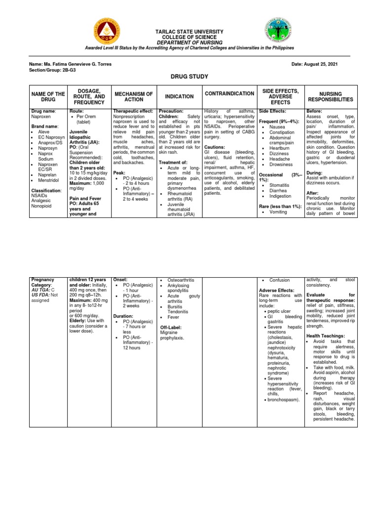 Naproxen Drug Study PDF Clinical Medicine Diseases And Disorders