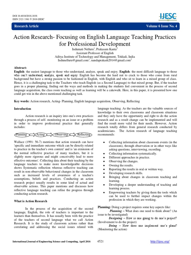 .Action Research Focusing On English Language Teaching Practices For ...