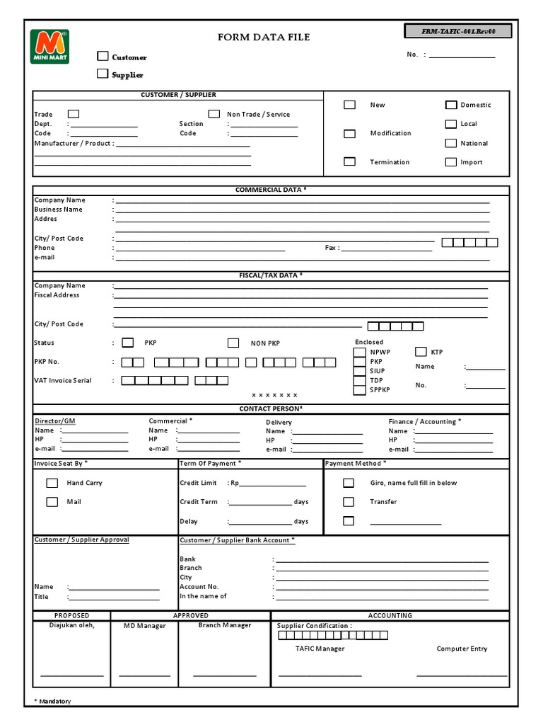 Contoh FORM REGISTRASI SUPPLIER | PDF | Invoice | Government Finances