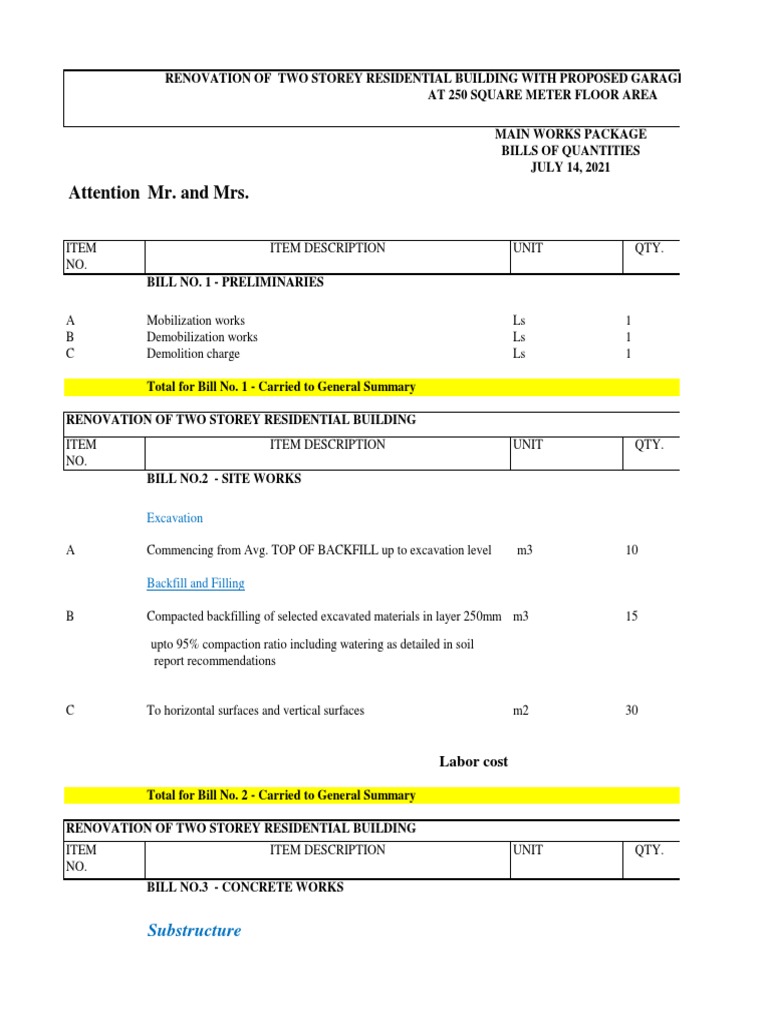 Estimate For Renovation of Two Storey Building 2 | PDF | Concrete ...
