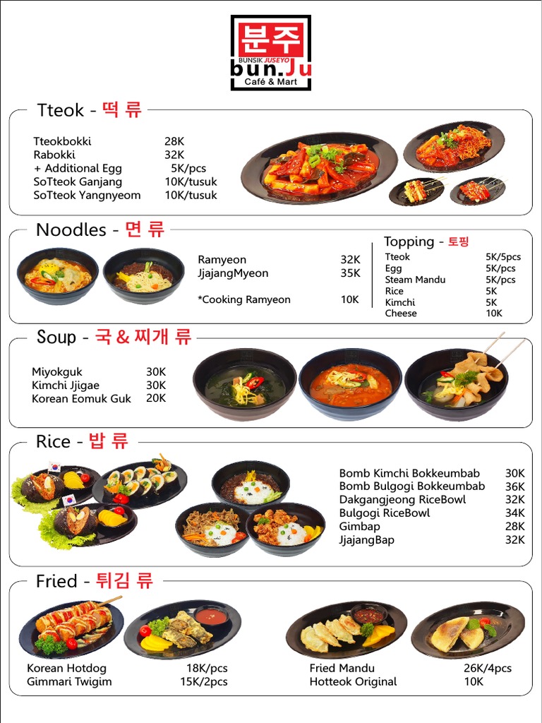 Menu Bunju Foamboard Print PDF