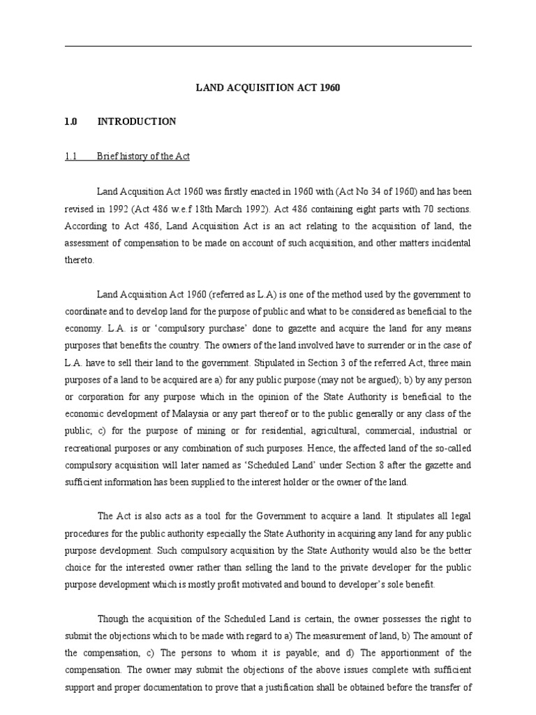 Land Law - Land Acquisition Act 1961 - FINAL WRITE UP | PDF | Eminent ...