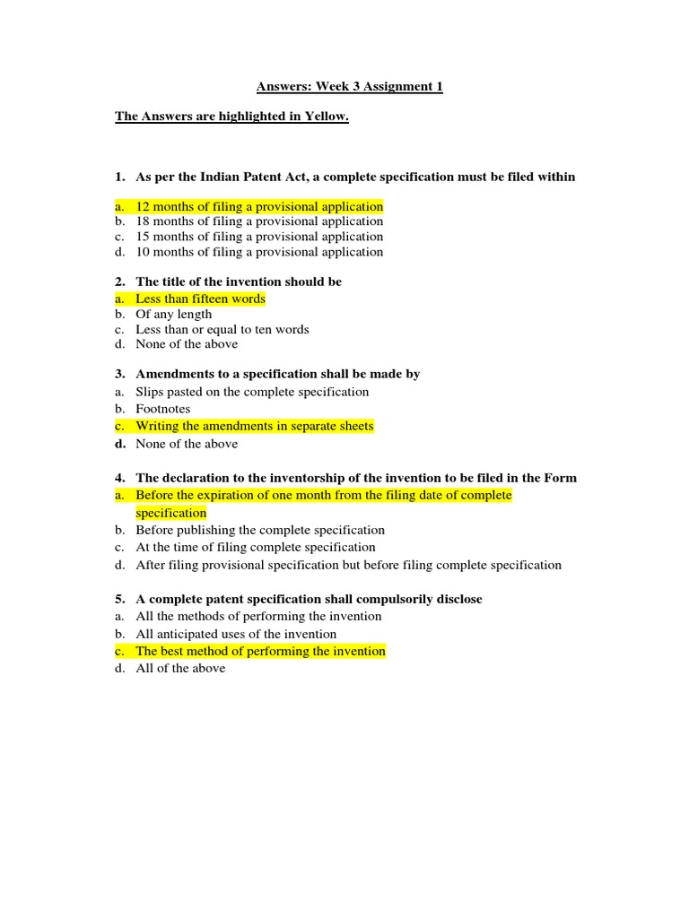 Assignment 3 Download Free Pdf Patent Application Patent Claim