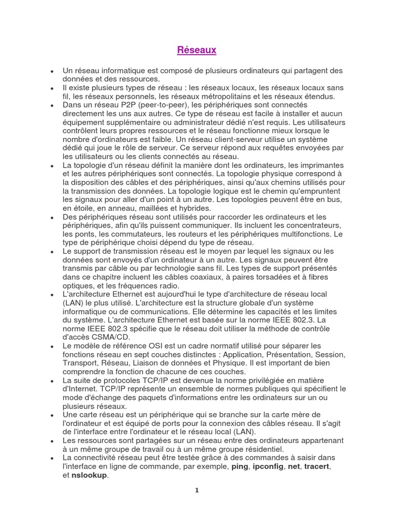 Introduction aux réseaux informatiques | PDF | Réseau informatique ...