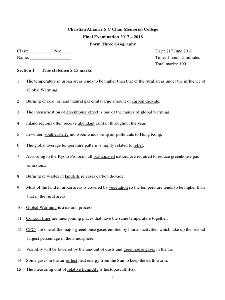 Climate Change Assessment Worksheet | PDF | Climate Change | Greenhouse Gas