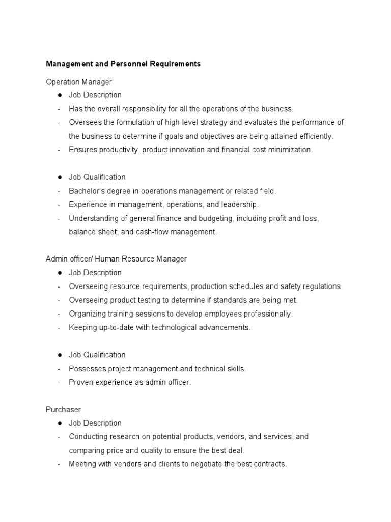 Management and Personnel Requirements PDF Employment Accounting