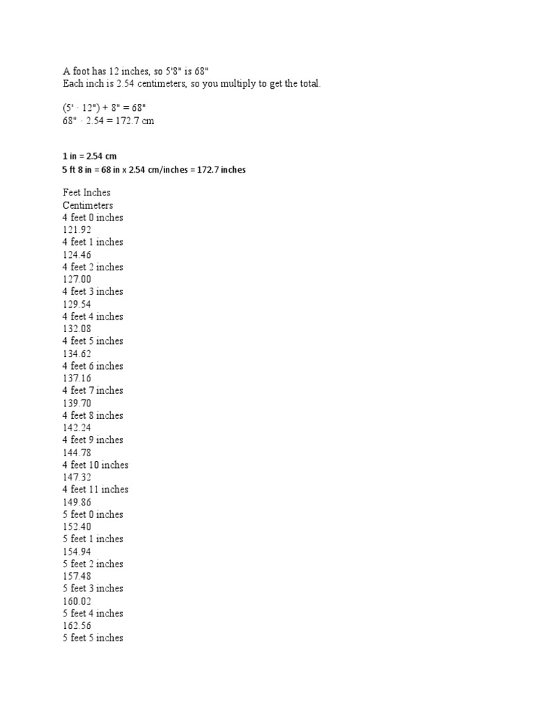 Height Conversion Guide | PDF | Foot (Unit) | Distance