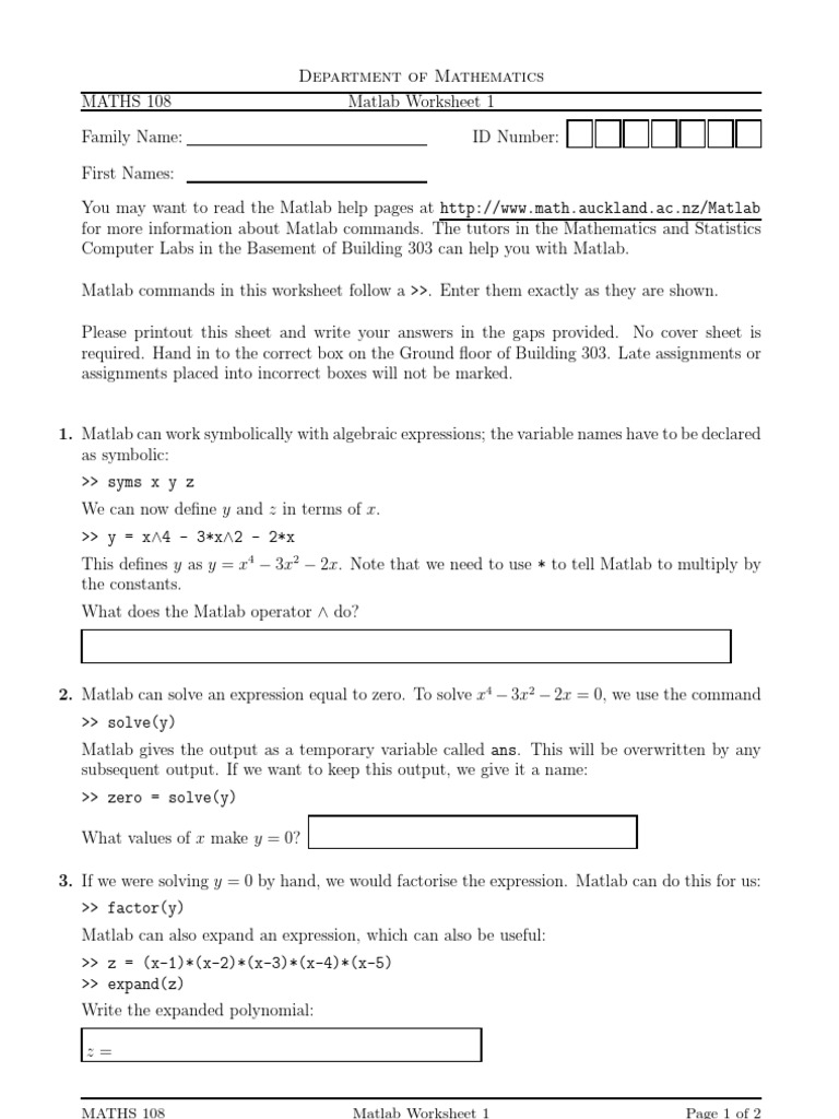 Matlab Worksheet 1 | PDF | Matlab | Function (Mathematics)