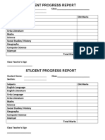 Student Progress Report: Student Name: Class: - Section: Subjects Obt Marks