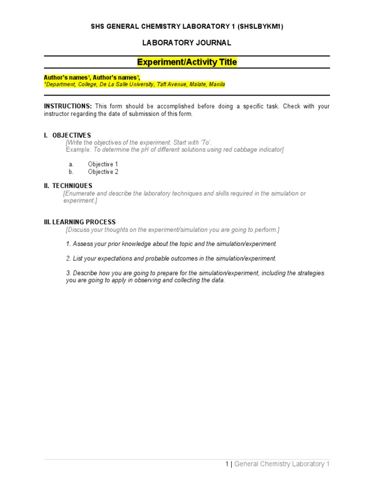 Chemistry Lab Journal Guide | PDF