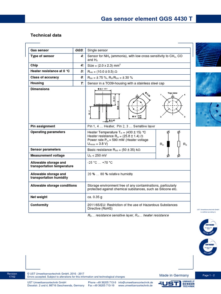 DataSheet GGS 4430 T Rev1702 | PDF | Sensor | Ammonia