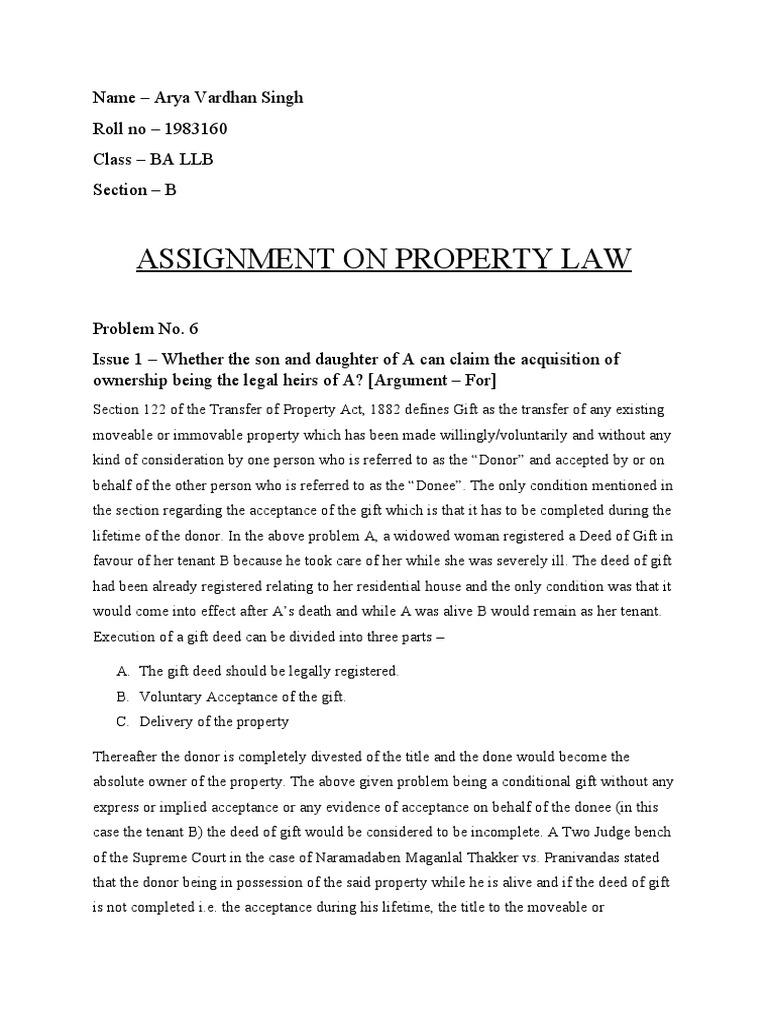 Legal Heirs' Claim on Incomplete Gift | PDF | Deed | Property