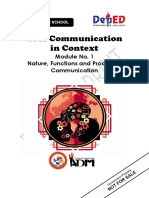 Oral Communication in Context: Module No. 1 Nature, Functions and Process of Communication