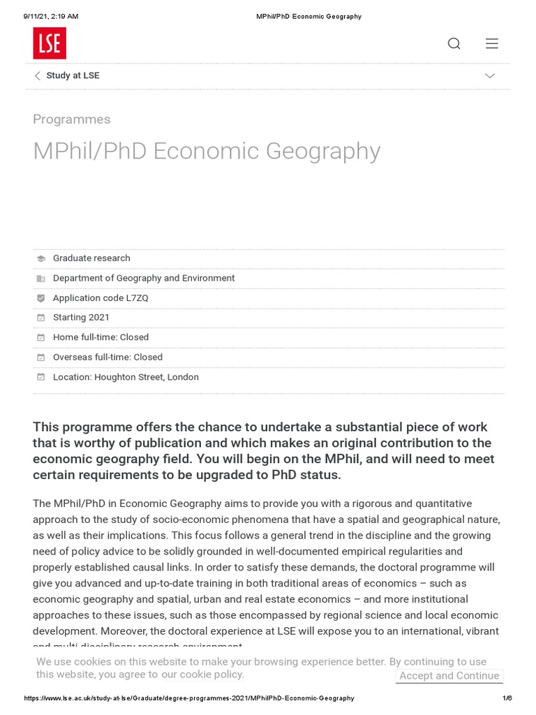 LSE MPhil PHD Economic Geography PDF Doctor Of Philosophy