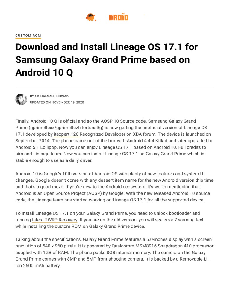How To Install Lineage OS 17.1 For Galaxy Grand Prime (Android 10 Q ...