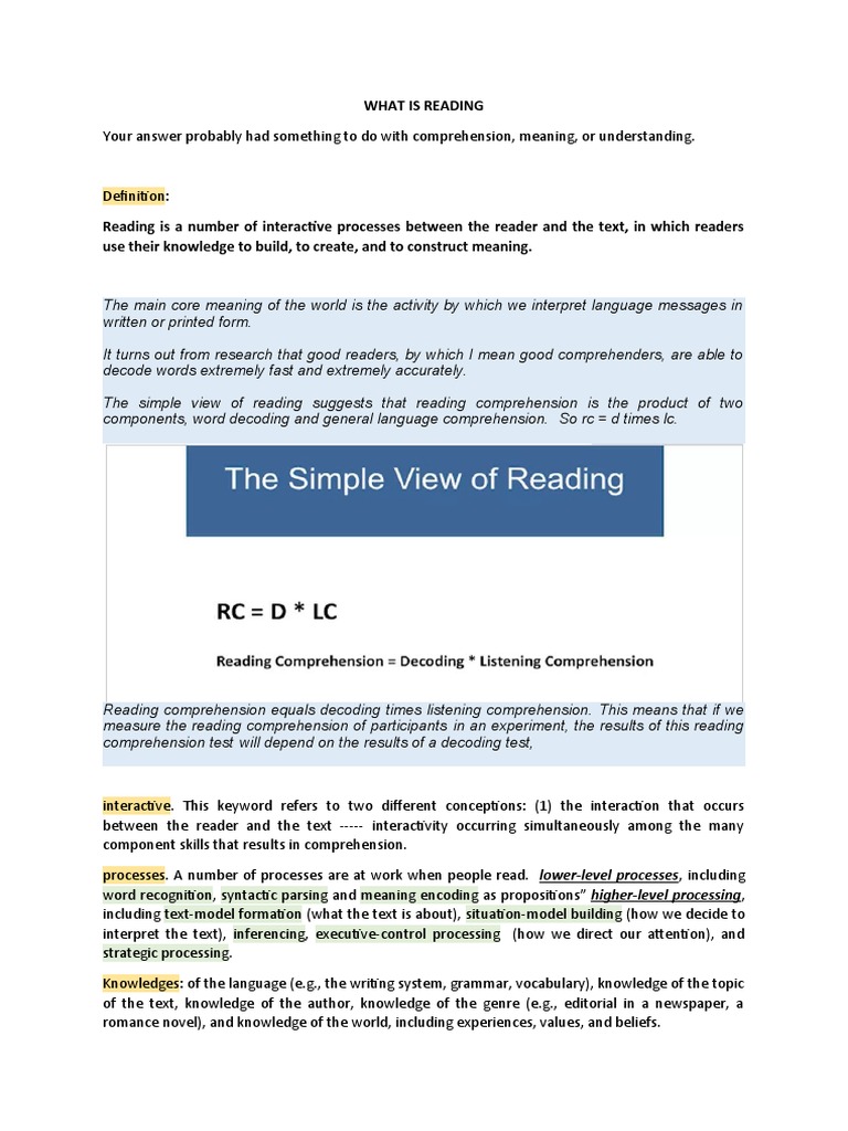 What is reading pdf reading comprehension schema psychology 