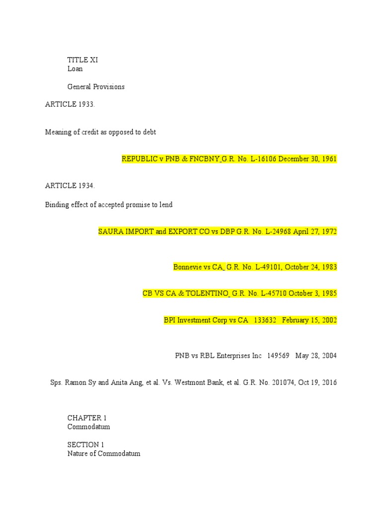 Cases From Loan To Usury Law PDF Interest Loans