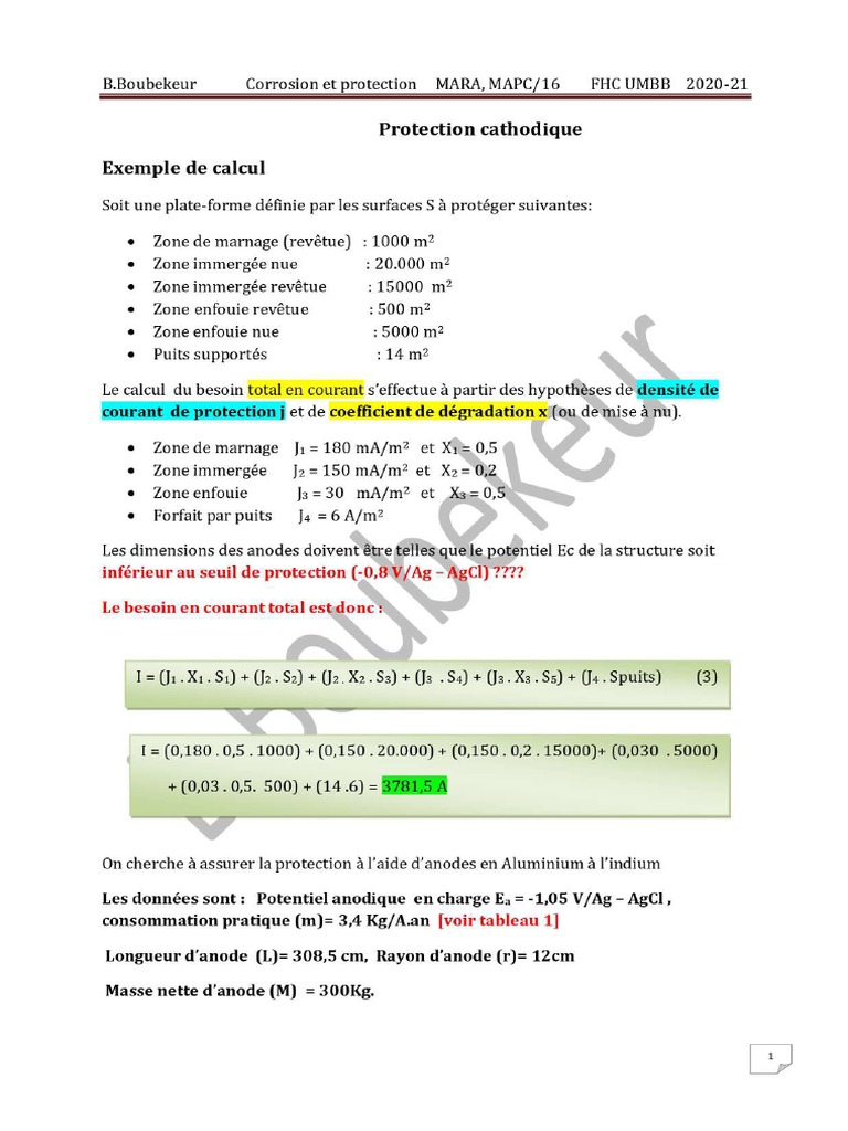 Protection Cathodique Exemple de Calcul C | PDF