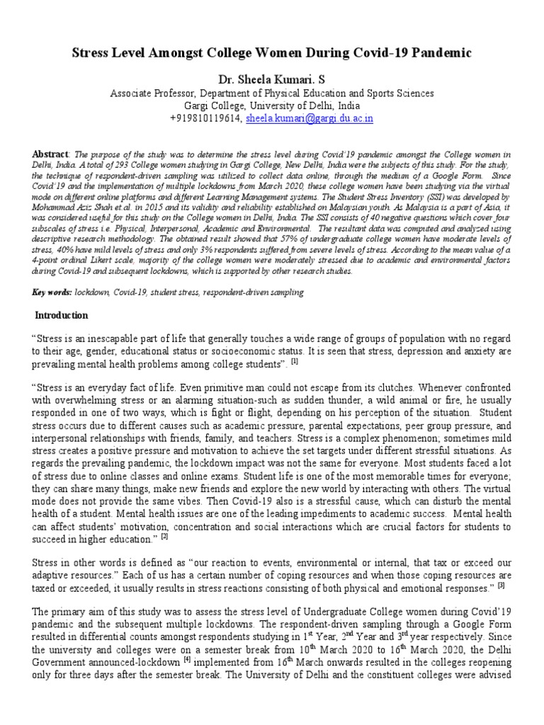 College Women's Stress During COVID-19 | PDF | Stress (Biology ...