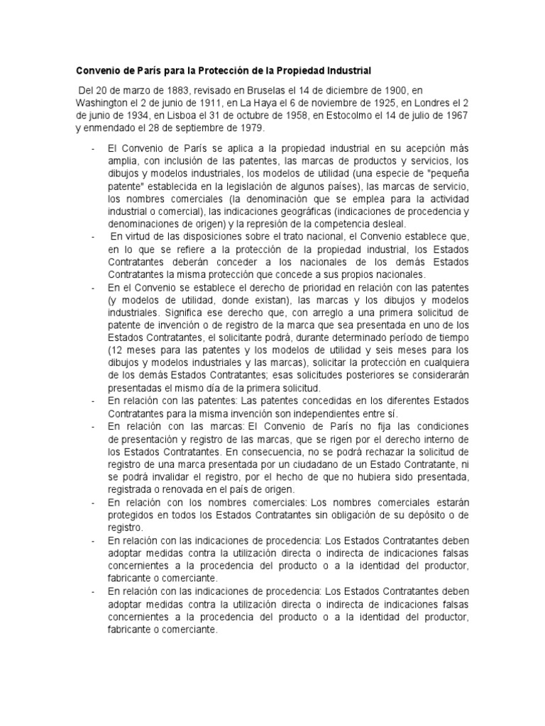Convenio de París para La Protección de La Propiedad Industrial PDF