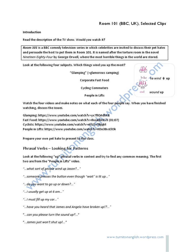 Phrasal Verbs Room 101 Worksheet | PDF | Language Arts & Discipline