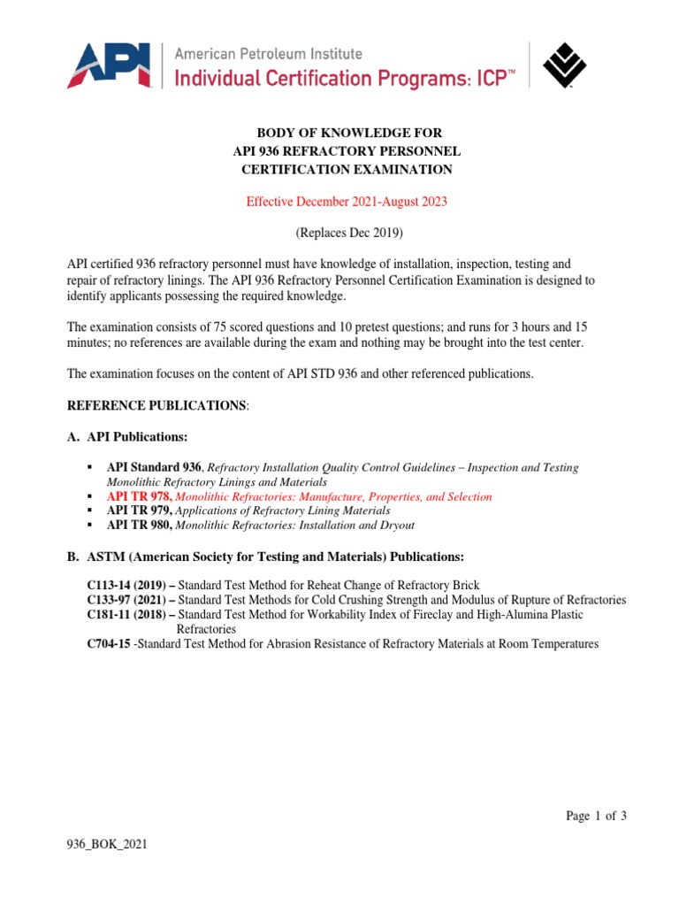 API 936 Refractory Certification Guide | PDF | Refractory | Test ...