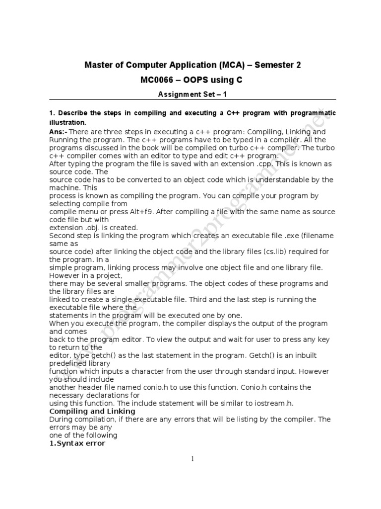 SEM - 2 - MC0066 - OOPS Using C++ | PDF | Inheritance (Object Oriented ...