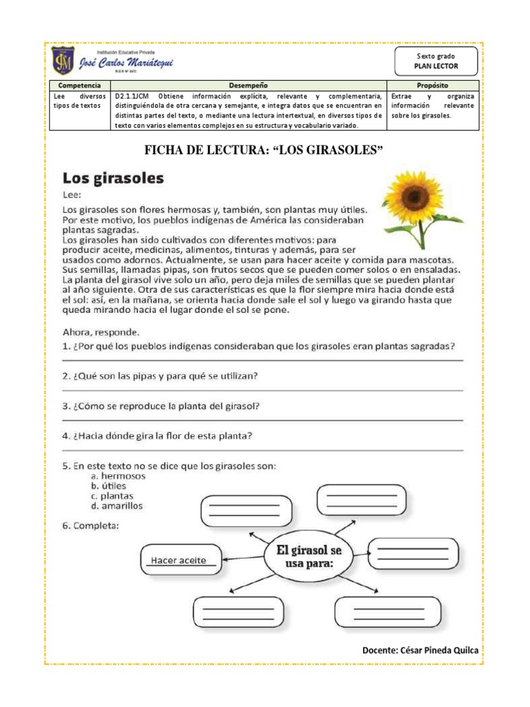 6 Ficha de Lectura Los Girasoles | PDF