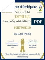 Certificate of Participation: Karthik Raju Solidworks 3D