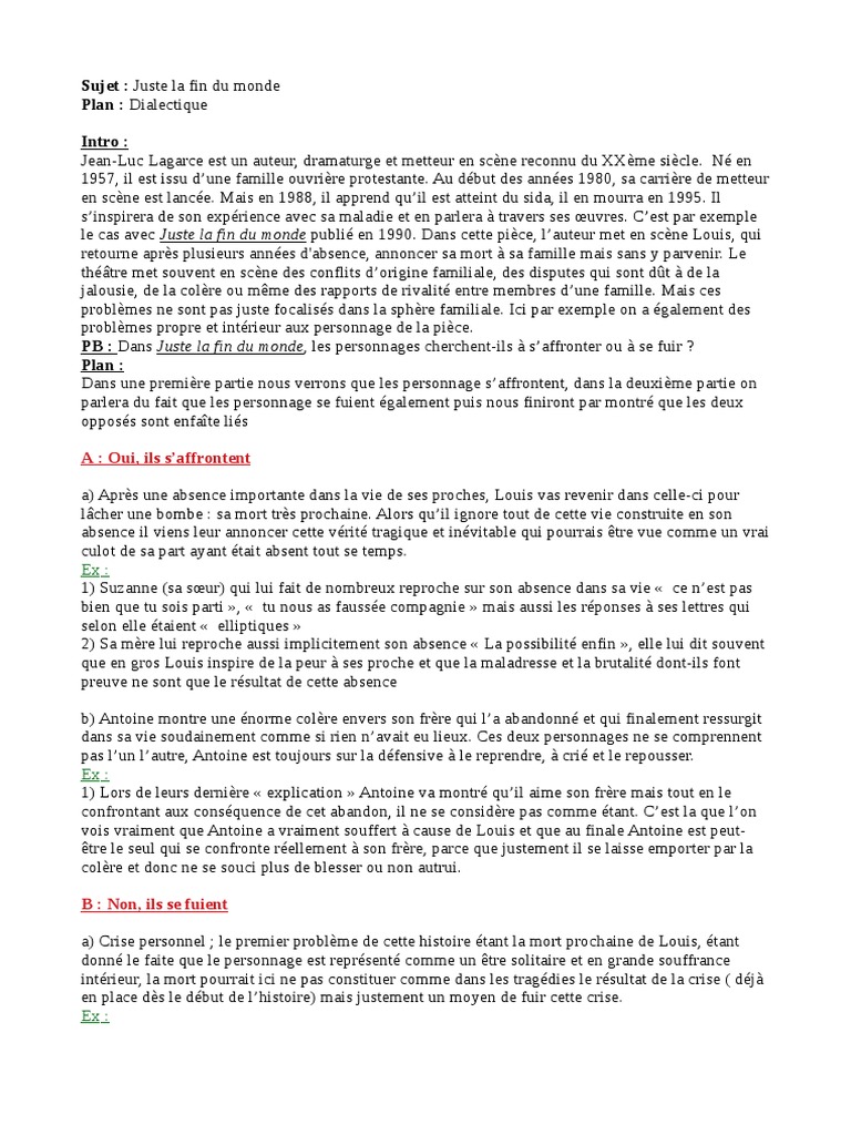 Juste La Fin Du Monde Dissertation Pdf Dissertation Juste La Fin Du Monde | PDF