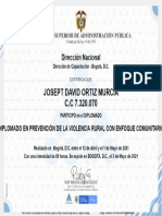 Certificado Josept David Ortiz Murcia Curso Diplomado en Prevención de La Violencia Rural Con Enfoque Comunitario