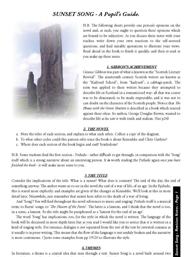 Sunset Song: Themes and Analysis Guide | PDF | Novels | Narrative