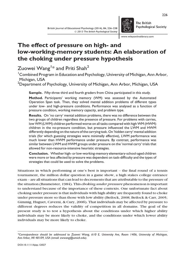 STUDENTS UNDER PRESSURE Bjep12027 | PDF | Working Memory | Memory