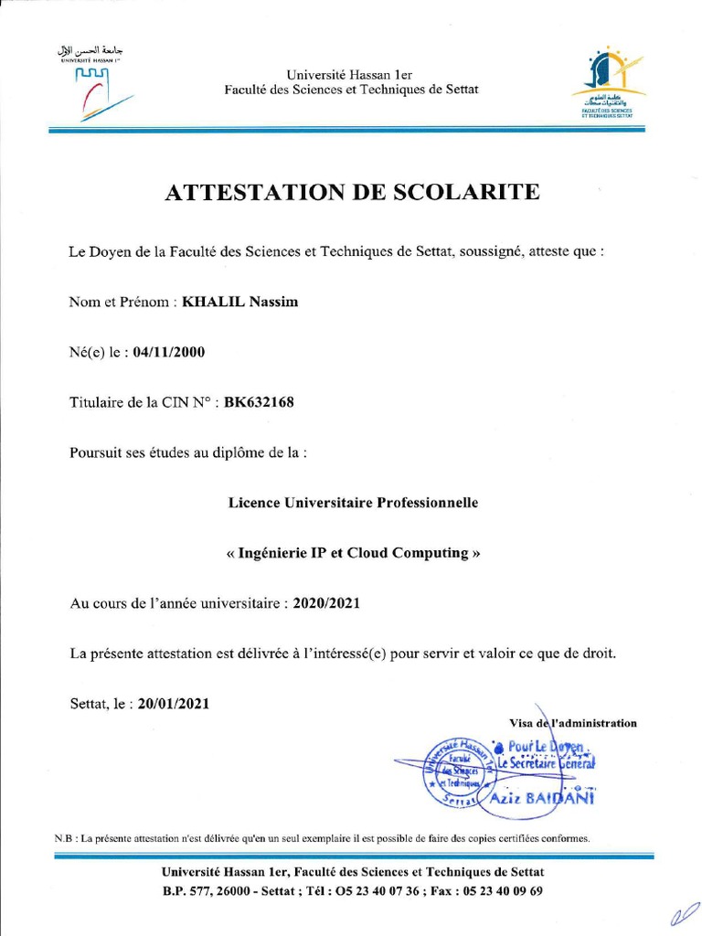 Attestation de scolarit pdf