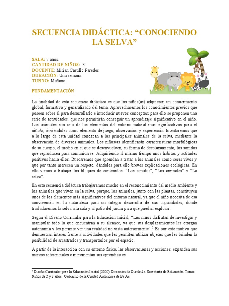 Secuencia Did ctica Conociendo La Selva PDF Plan De Estudios 
