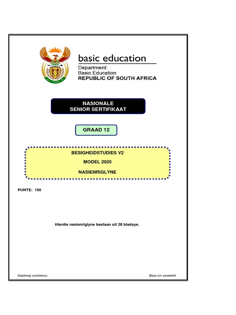 Business Studies P2 GR 12 Exemplar 2020 Afr Marking Guidelines PDF