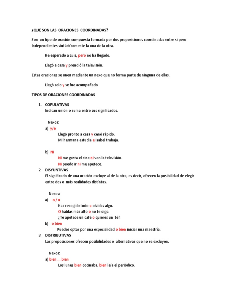 Tipos de oraciones coordinadas | PDF | Oración (Lingüística) | Sintaxis