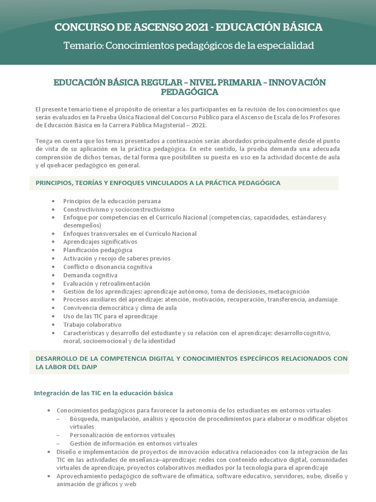 Temario para Concurso de Ascenso Docente | PDF | Plan de estudios ...