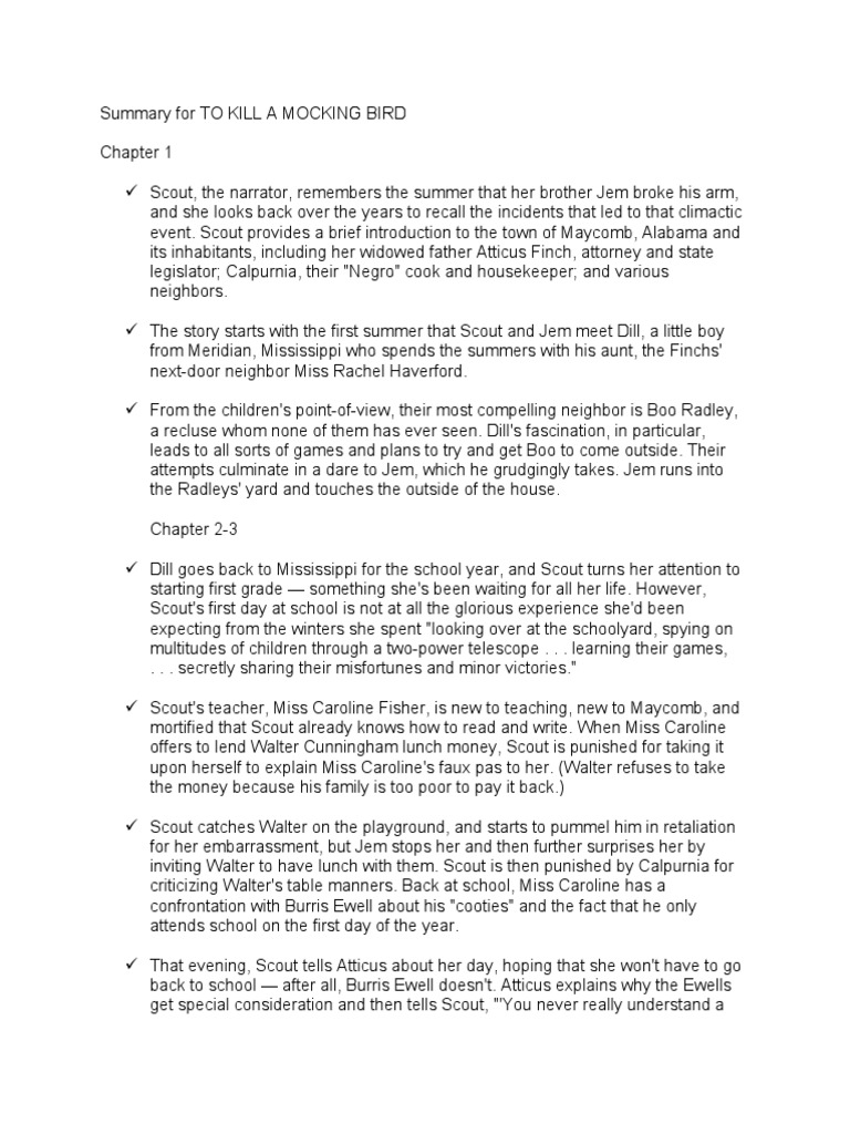 Summary For TO KILL A MOCKING BIRD | PDF | To Kill A Mockingbird