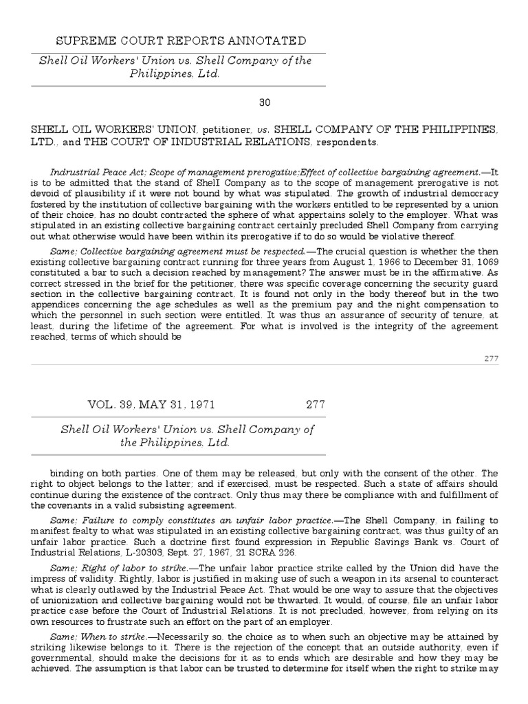 Shell Oil Workers' Union vs. Shell Company | PDF | Strike Action ...