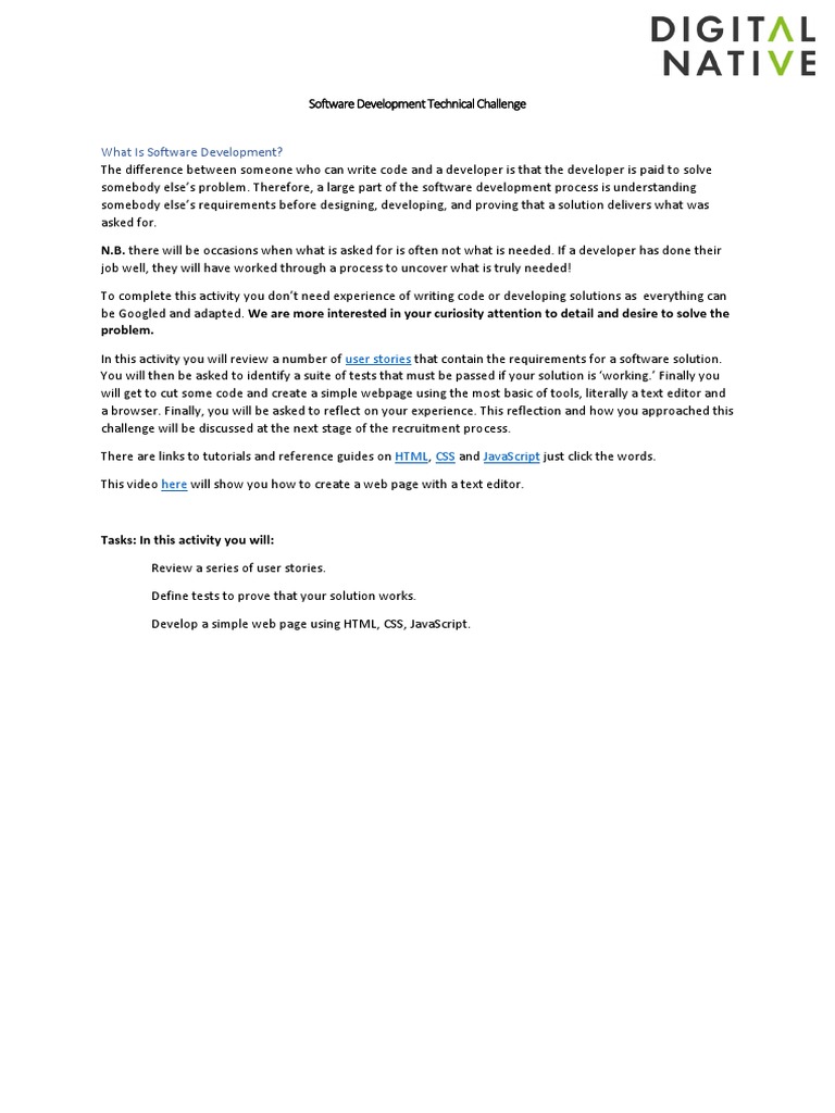 Software Development Challenge Overview | PDF | Internet & Web | World ...
