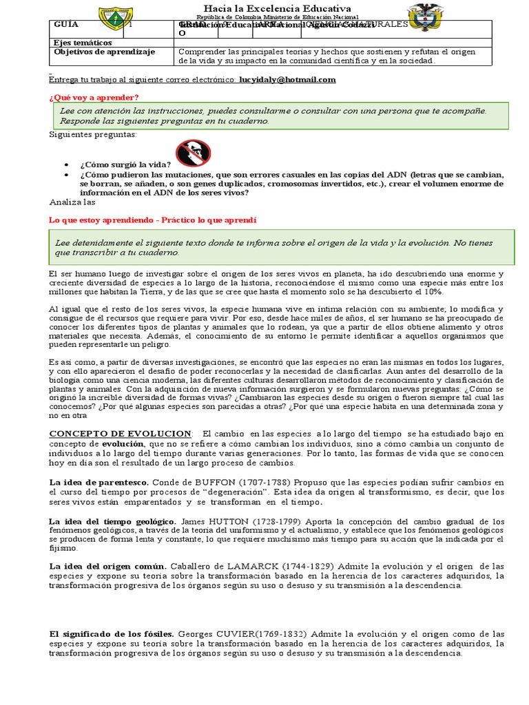 Teorías de Evolución y Origen de la Vida | PDF | Evolución | Seleccion ...