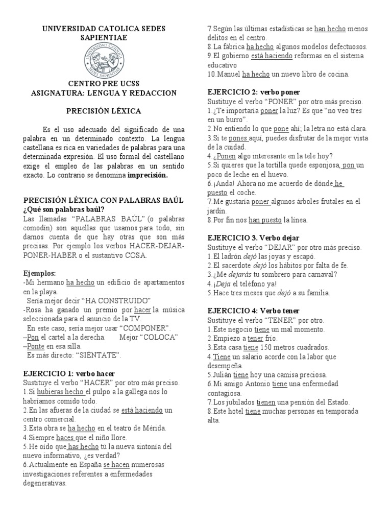 Ejercicios de Precisión Léxica | PDF | Verbo | Lingüística