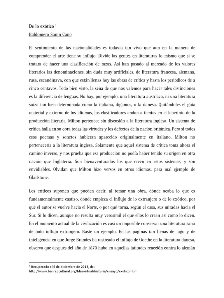 Sanin Cano, Baldomero. de Lo Exótico | PDF